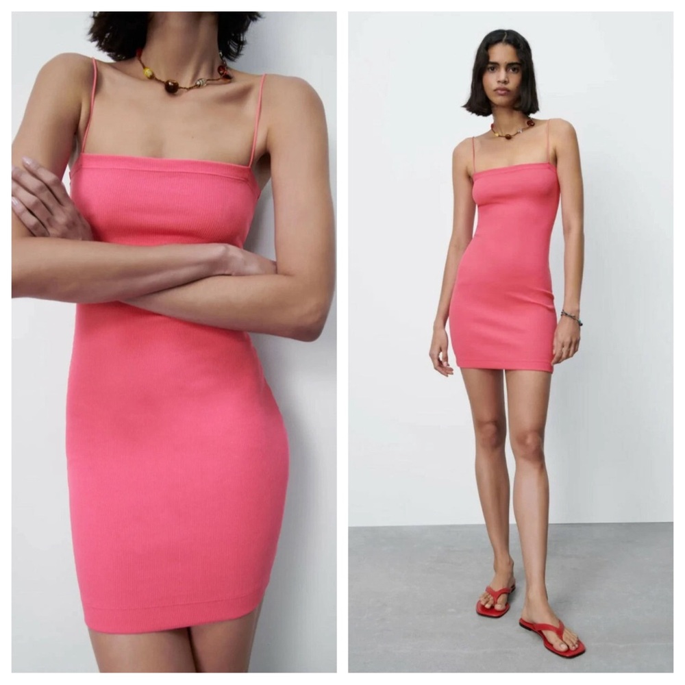 Zara Pink Ribbed Knit Bodycon Mini Dress S